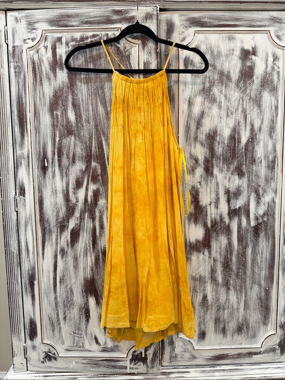 Very J Mustard Yellow Pleated Spaghetti Strap Dress